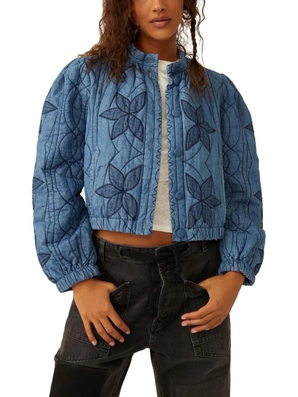 Free People Quinn Quilted Jacket Women Size 12/Large Color Indigo Combo NEW!!